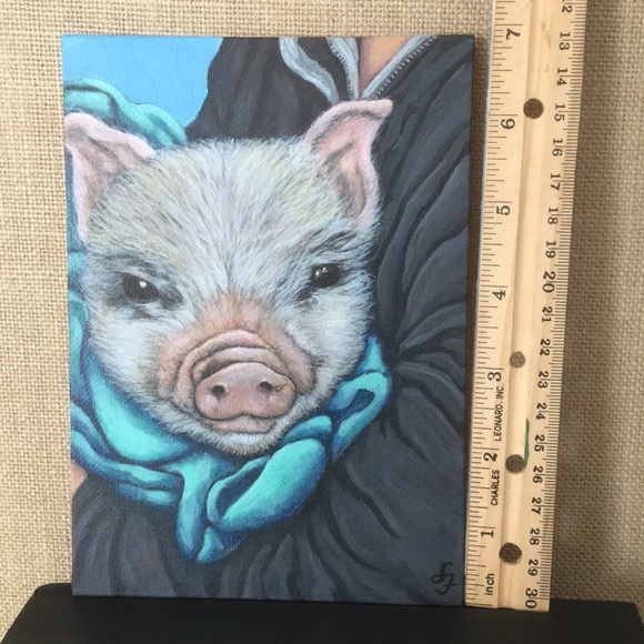 Original 5”x7”acrylic painting of pig in a blanket - Picture 5 of 8